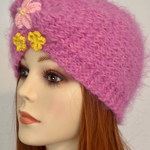 Hand Knits 2 Love Headband Bandana Turban Headwrap Flowers Pink Designer Hair main image 4